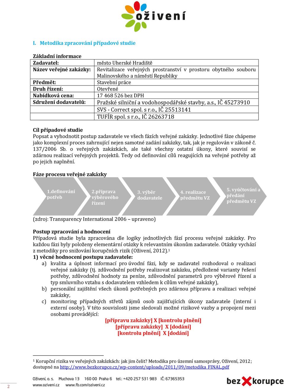 s r.o., IČ 25513141 TUFÍR spol. s r.o., IČ 26263718 Cíl případové studie Popsat a vyhodnotit postup zadavatele ve všech fázích veřejné zakázky.