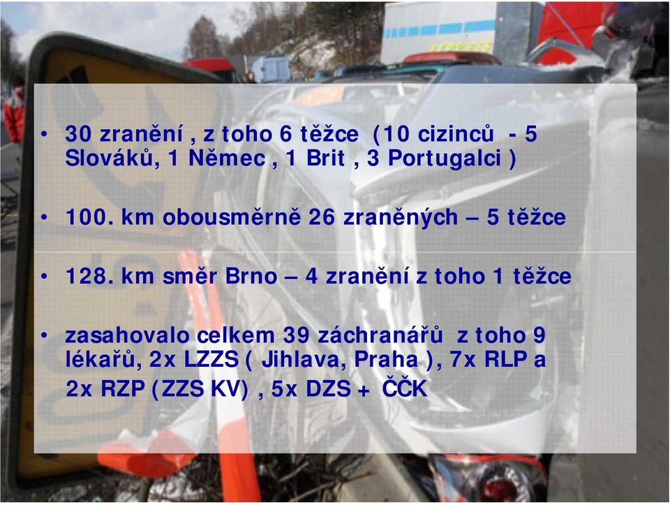 km směr Brno 4 zranění z toho 1 těžce zasahovalo celkem 39 záchranářů