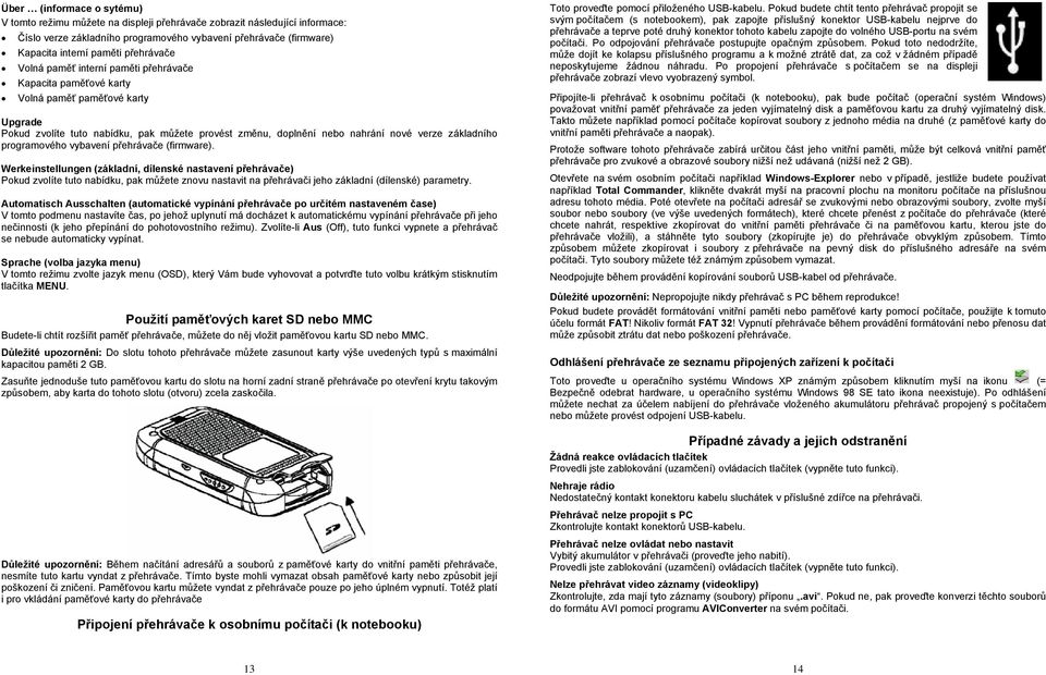 základního programového vybavení přehrávače (firmware).