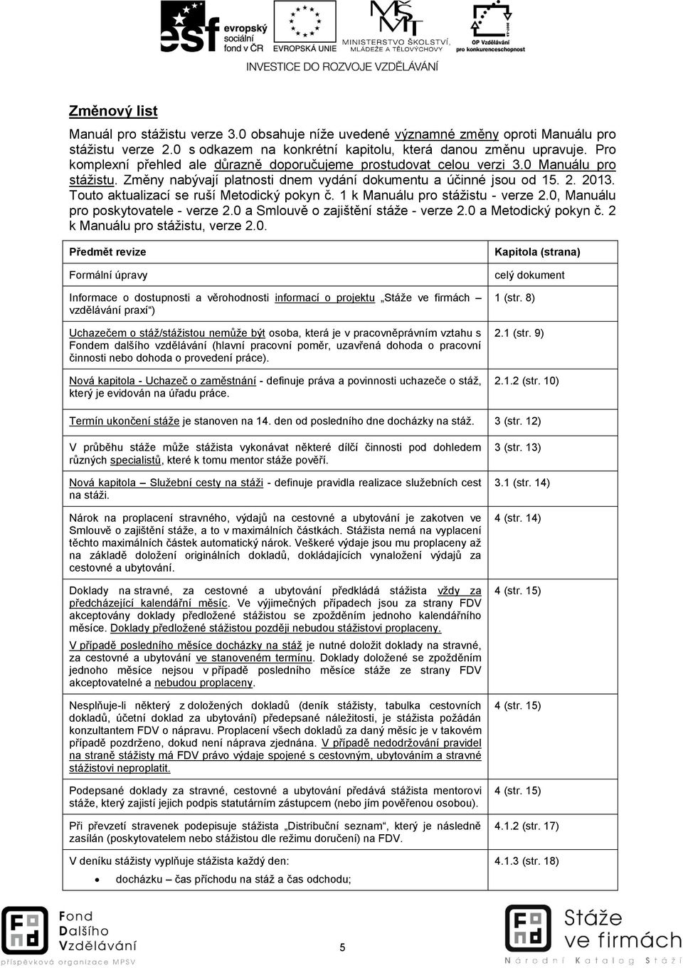 Tut aktualizací se ruší Metdický pkyn č. 1 k Manuálu pr stážistu - verze 2.0, Manuálu pr pskytvatele - verze 2.0 a Smluvě zajištění stáže - verze 2.0 a Metdický pkyn č.