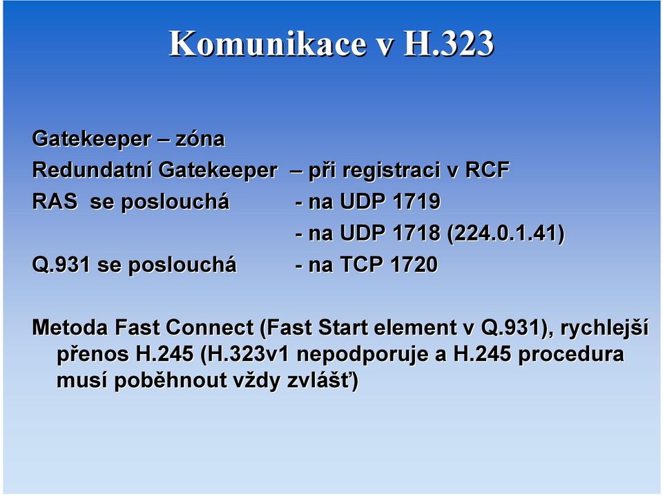 poslouchá - na UDP 1719 - na UDP 1718 (224.0.1.41) Q.
