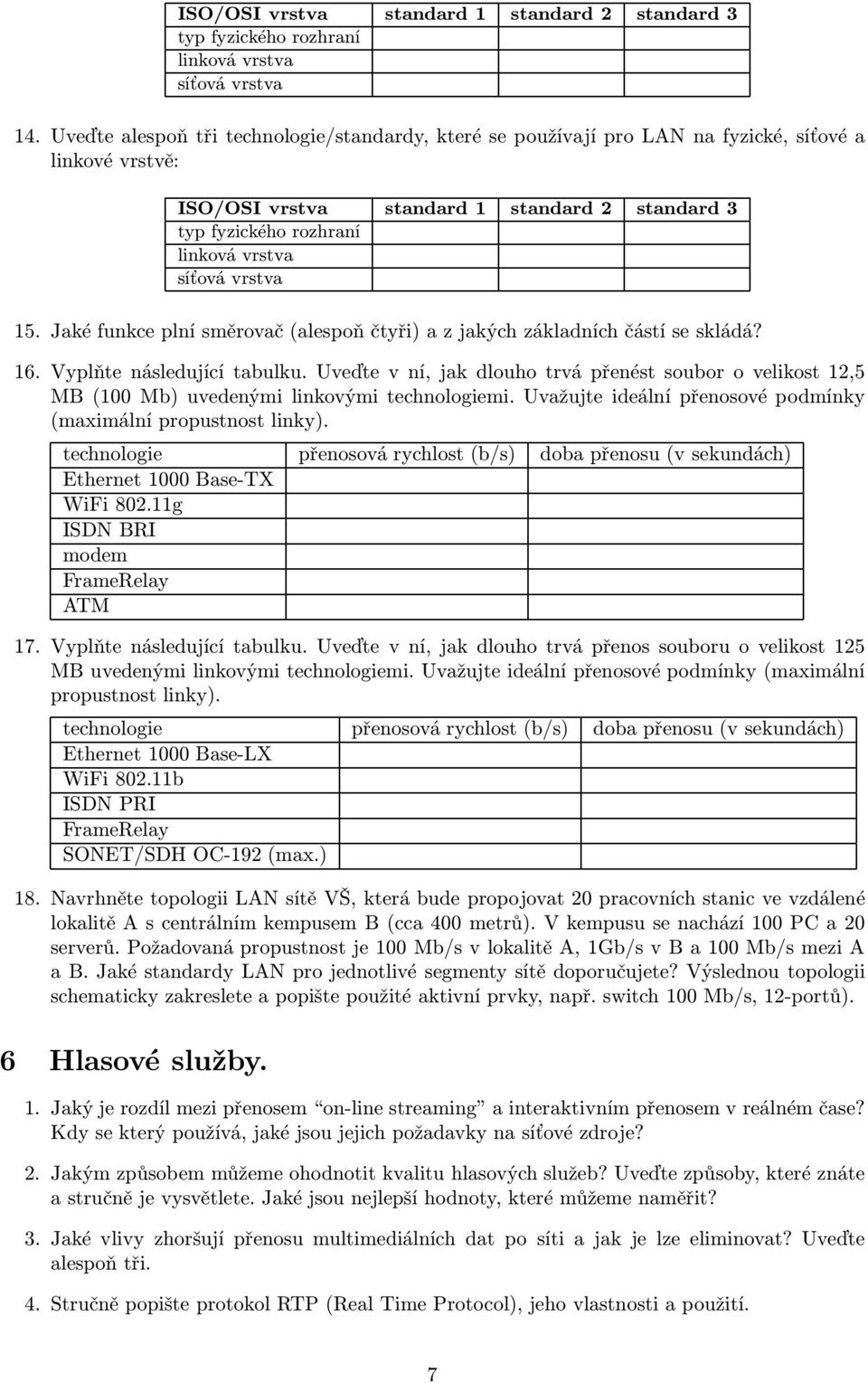 vrstva 15. Jaké funkce plní směrovač(alespoň čtyři) a z jakých základních částí se skládá? 16. Vyplňte následující tabulku.