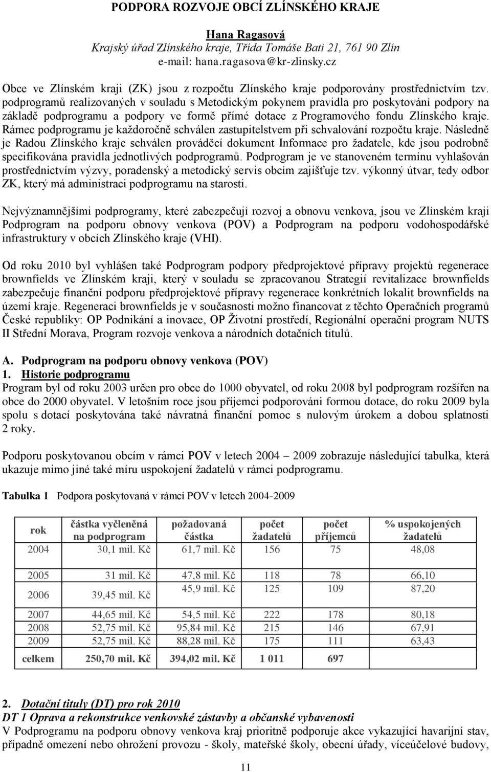 podprogramů realizovaných v souladu s Metodickým pokynem pravidla pro poskytování podpory na základě podprogramu a podpory ve formě přímé dotace z Programového fondu Zlínského kraje.