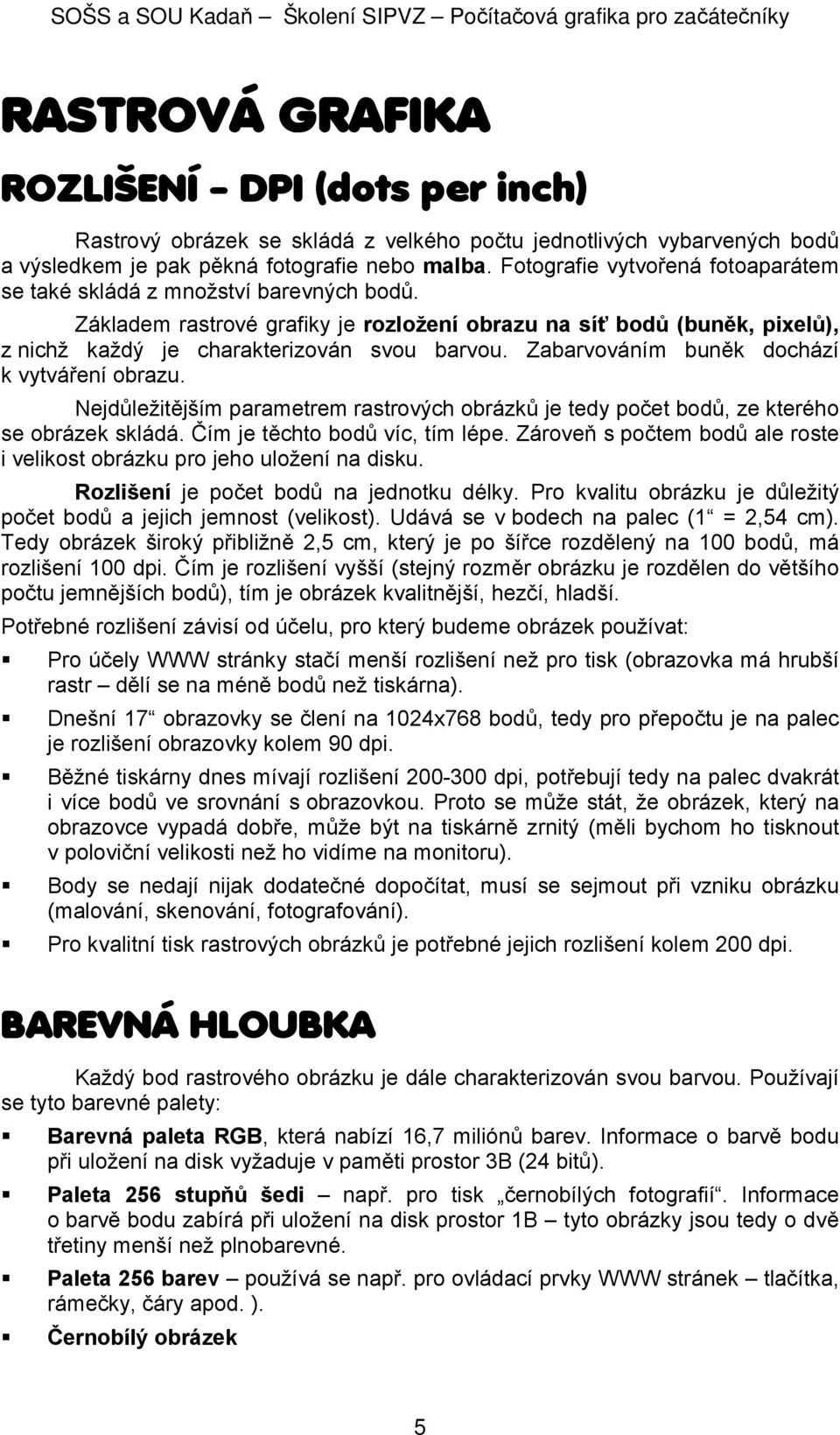 Zabarvováním buněk dochází k vytváření obrazu. Nejdůležitějším parametrem rastrových obrázků je tedy počet bodů, ze kterého se obrázek skládá. Čím je těchto bodů víc, tím lépe.