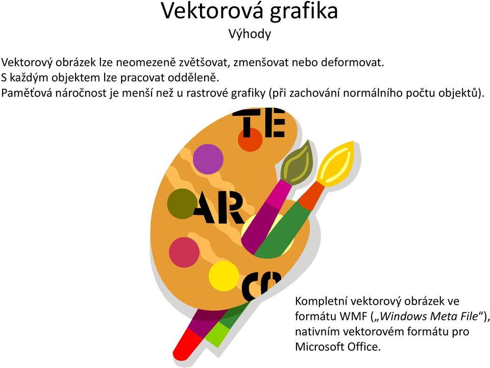 Paměťová náročnost je menší než u rastrové grafiky (při zachování normálního počtu