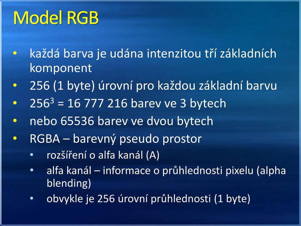 dvou bytech RGBA barevný pseudo prostor rozšíření o alfa kanál (A) alfa kanál