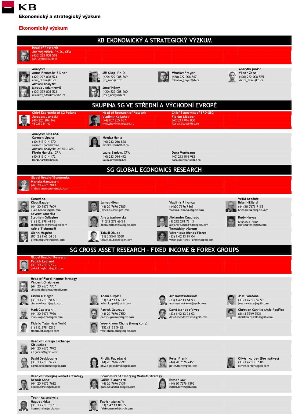 cz SKUPINA SG VE STŘEDNÍ A VÝCHODNÍ EVROPĚ Chief Economist of SG Poland Head of Research of Rosbank Chief Economist of BRD-GSG Jaroslaw Janecki Vladimir Kolychev Florian Libocor (48) 225 284 162 (74)