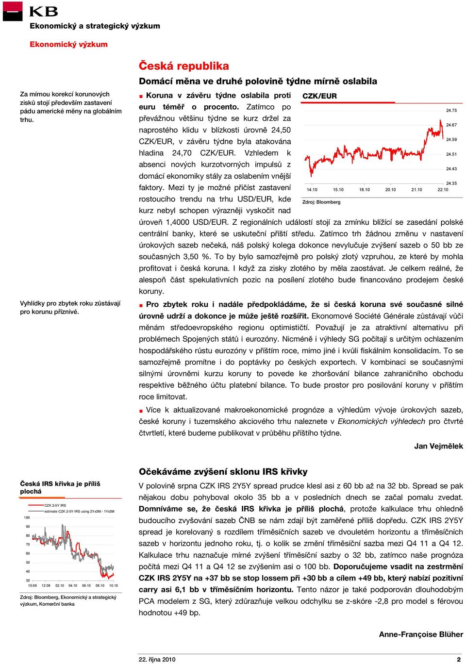 Zatímco po převážnou většinu týdne se kurz držel za naprostého klidu v blízkosti úrovně 24,50 CZK/EUR, v závěru týdne byla atakována hladina 24,70 CZK/EUR.