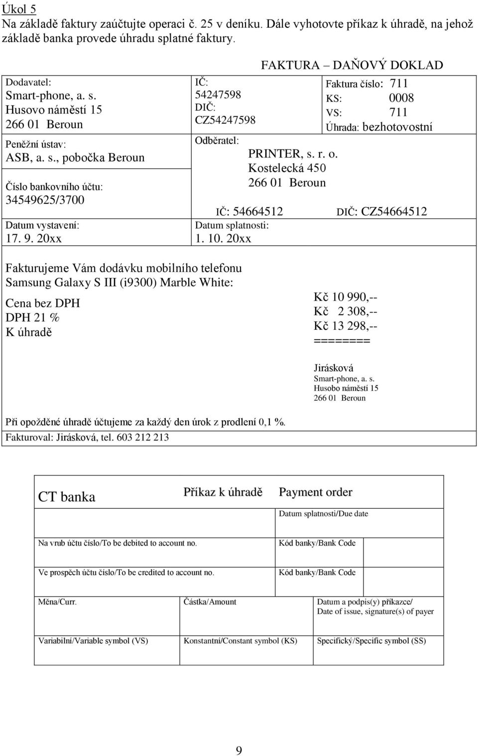 20xx FAKTURA DAŇOVÝ DOKLAD PRINTER, s. r. o.