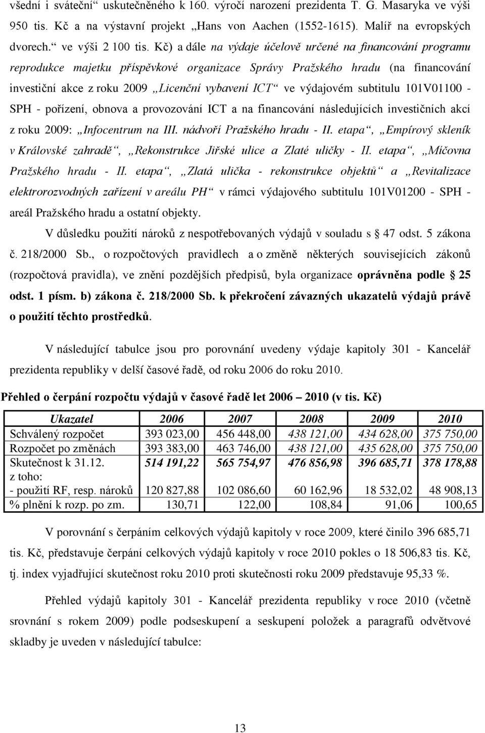 výdajovém subtitulu 101V01100 - SPH - pořízení, obnova a provozování ICT a na financování následujících investičních akcí z roku 2009: Infocentrum na III. nádvoří Pražského hradu - II.