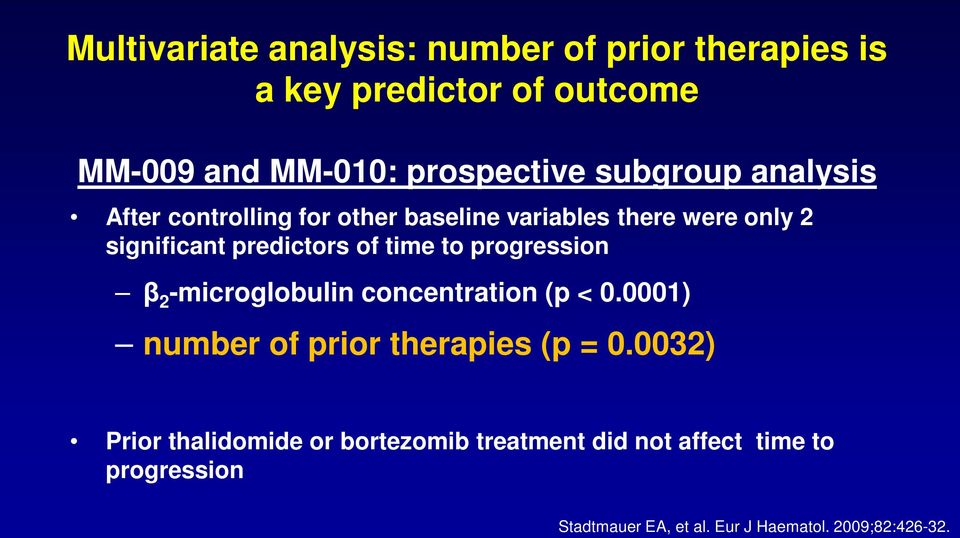 to progression β 2 -microglobulin concentration (p < 0.0001) number of prior therapies (p = 0.