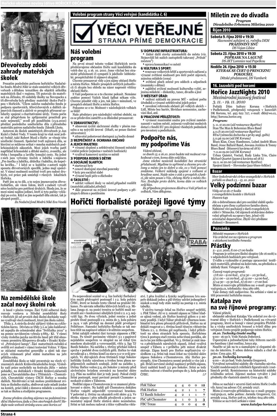 týmy 5/ DOPRAVNÍ INFRASTRUKTURA: 6/ KULTURA S SPORT: 7/ MĚSTSKÝ ÚŘAD: 8/ PRACOVNÍ PŘÍLEŽITOSTI: Podpořte nás, my podpoříme Vás Miletín zve do divadla Říjen 2010 Sobota 9.
