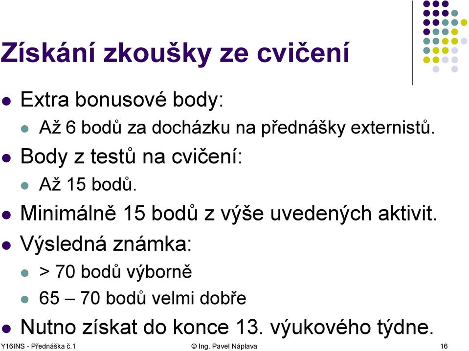 Minimálně 15 bodů z výše uvedených aktivit.