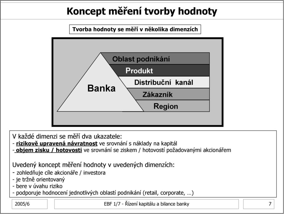 hotovostí požadovanými akcionářem Uvedený koncept měření hodnoty v uvedených dimenzích: - zohledňuje cíle akcionáře / investora - je tržně