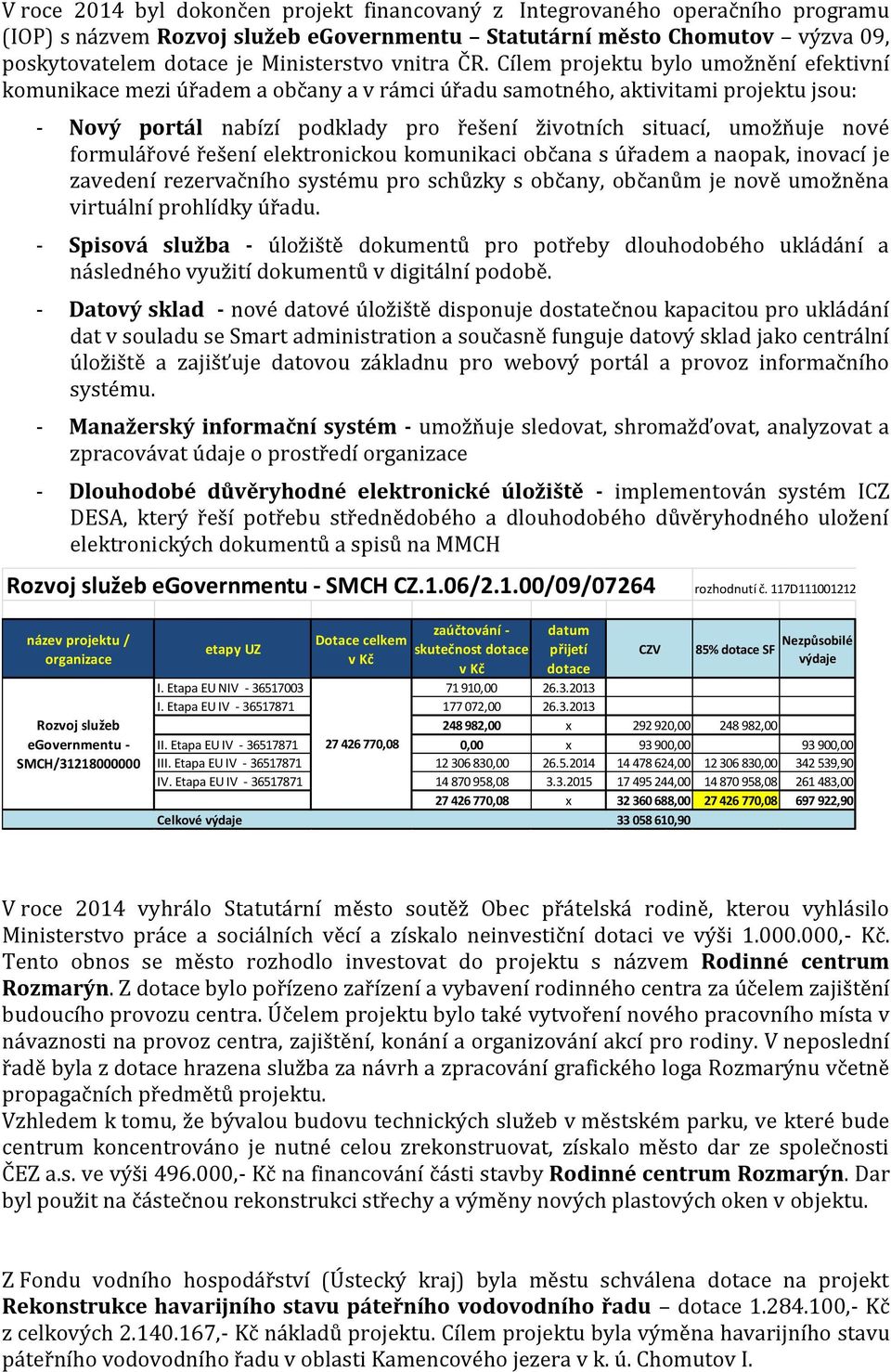 Cílem projektu bylo umožnění efektivní komunikace mezi úřadem a občany a v rámci úřadu samotného, aktivitami projektu jsou: - Nový portál nabízí podklady pro řešení životních situací, umožňuje nové