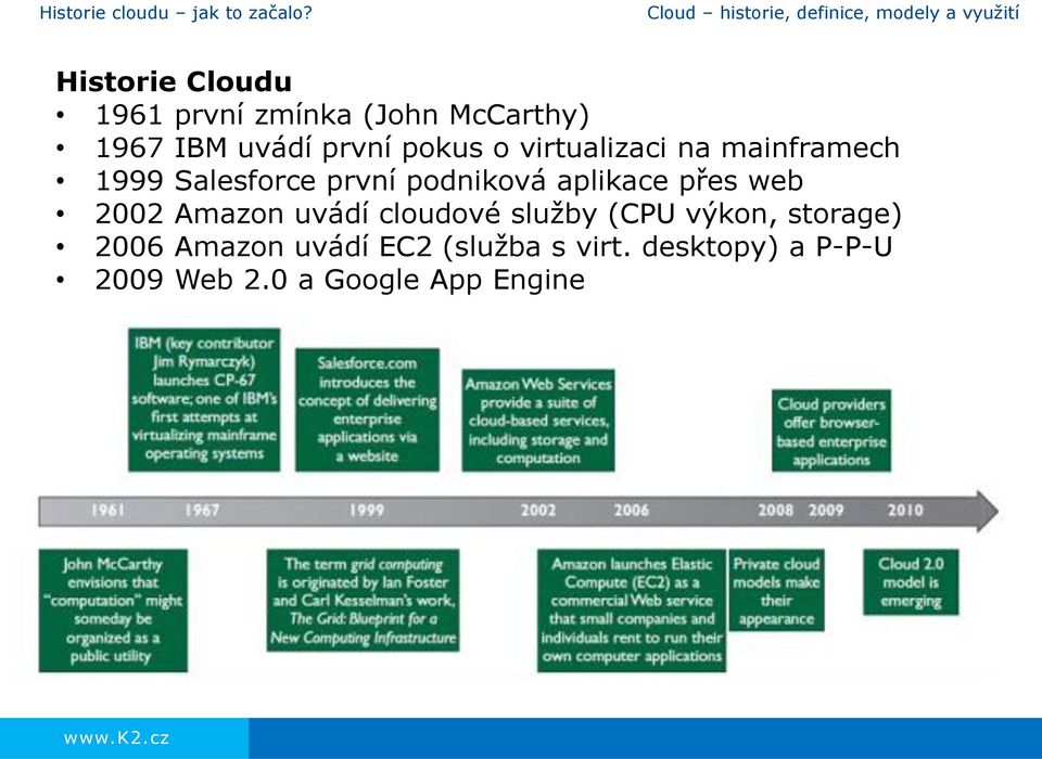 virtualizaci na mainframech 1999 Salesforce první podniková aplikace přes web 2002