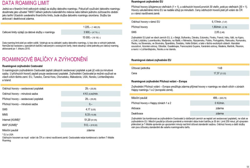 služba datového roamingu ukončena. Službu lze aktivovat i deaktivovat zdarma.