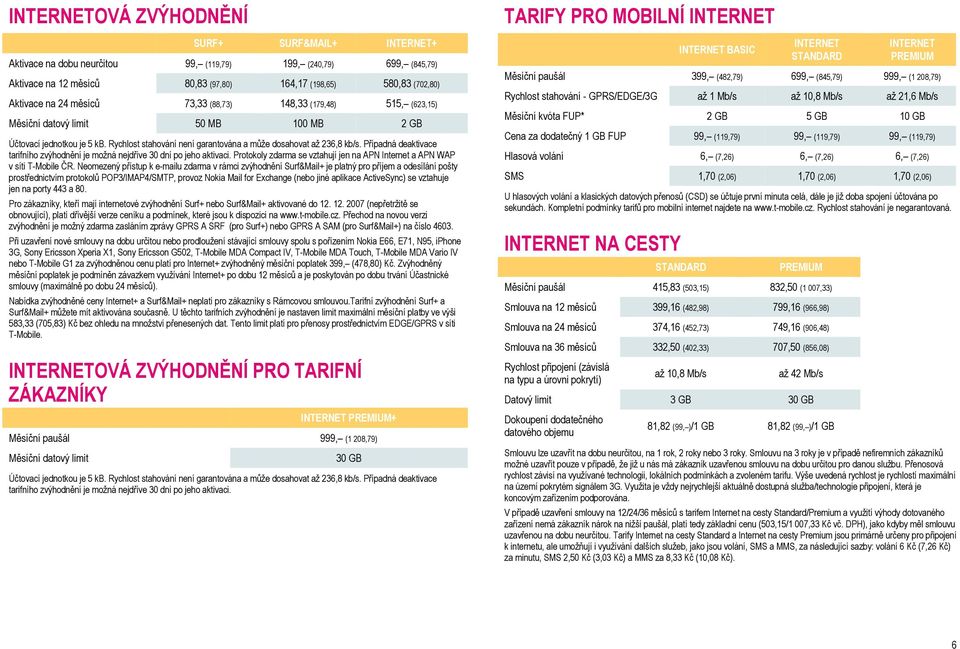 Případná deaktivace tarifního zvýhodnění je možná nejdříve 30 dní po jeho aktivaci. Protokoly zdarma se vztahují jen na APN Internet a APN WAP v síti T-Mobile ČR.