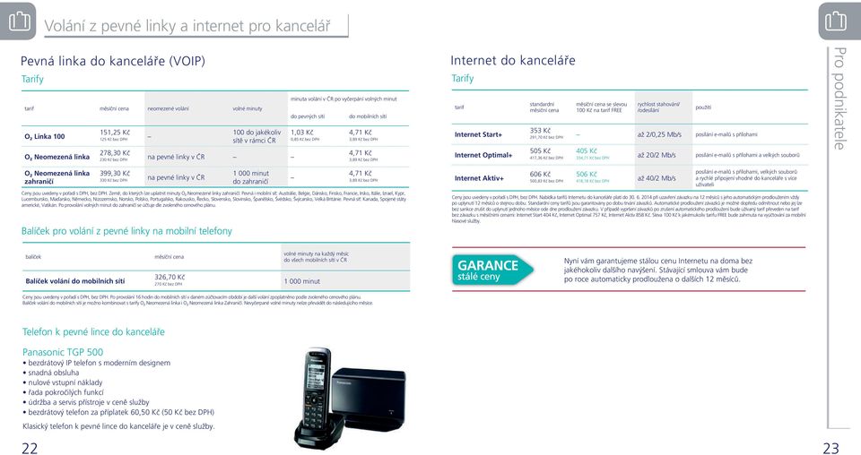 Internet do kanceláře Tarify Internet Start+ Internet Optimal+ se slevou 10 na FREE rychlost stahování/ /odesílání použití 353 Kč 291,7 bez DPH až 2/0,25 Mb/s posílání e-mailů s přílohami 505 Kč