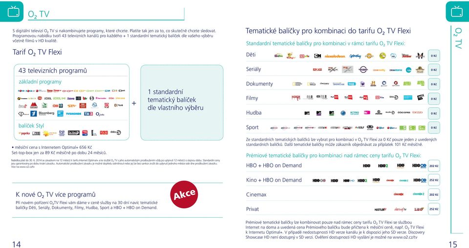 Standardní tematické balíčky pro kombinaci v rámci u O2 TV Flexi: Děti duck 43 televizních programů Seriály základní programy Dokumenty Filmy Hudba + 1 tematický balíček dle vlastního výběru balíček