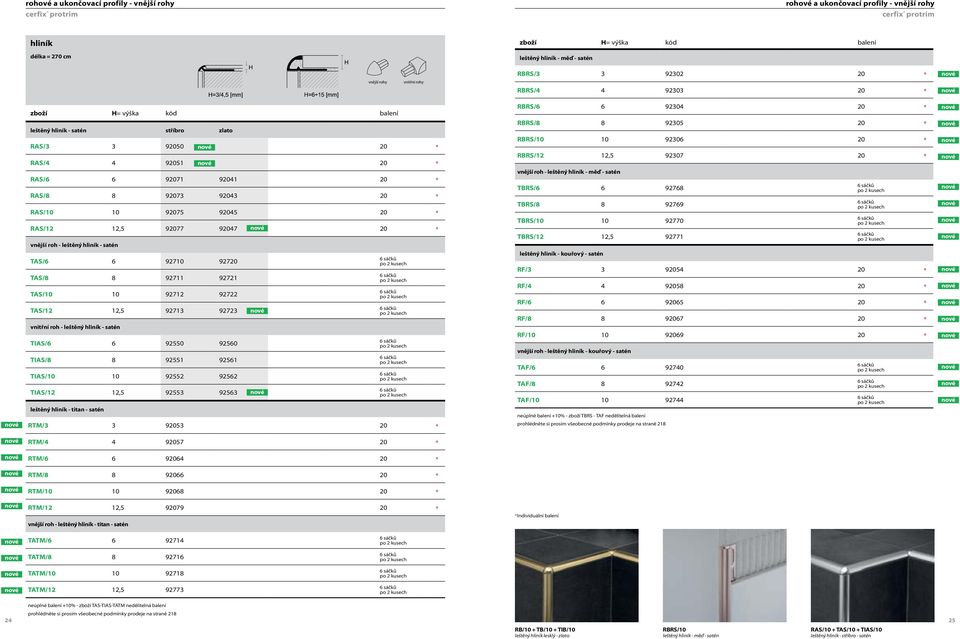 leštěný hliník - satén TAS/6 6 92710 92720 TAS/8 8 92711 92721 TAS/10 10 92712 92722 TAS/12 12,5 92713 92723 vnitřní roh - leštěný hliník - satén TIAS/6 6 92550 92560 TIAS/8 8 92551 92561 TIAS/10 10
