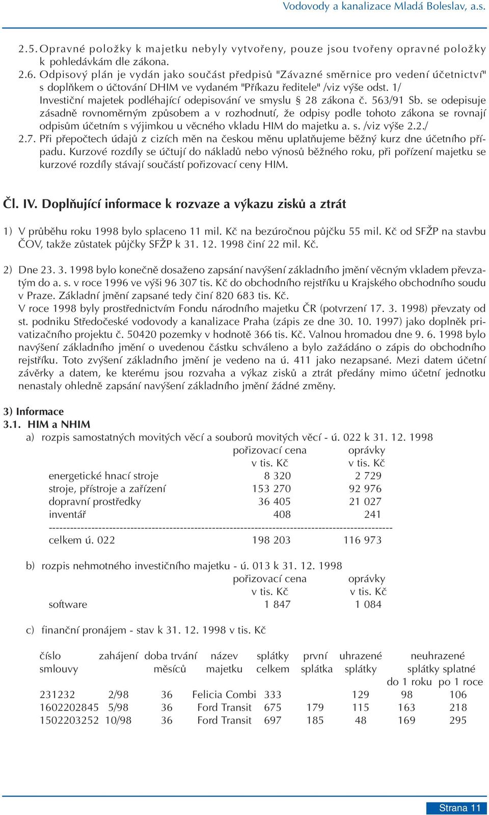 1/ Investièní majetek podléhající odepisování ve smyslu 28 zákona è. 563/91 Sb.