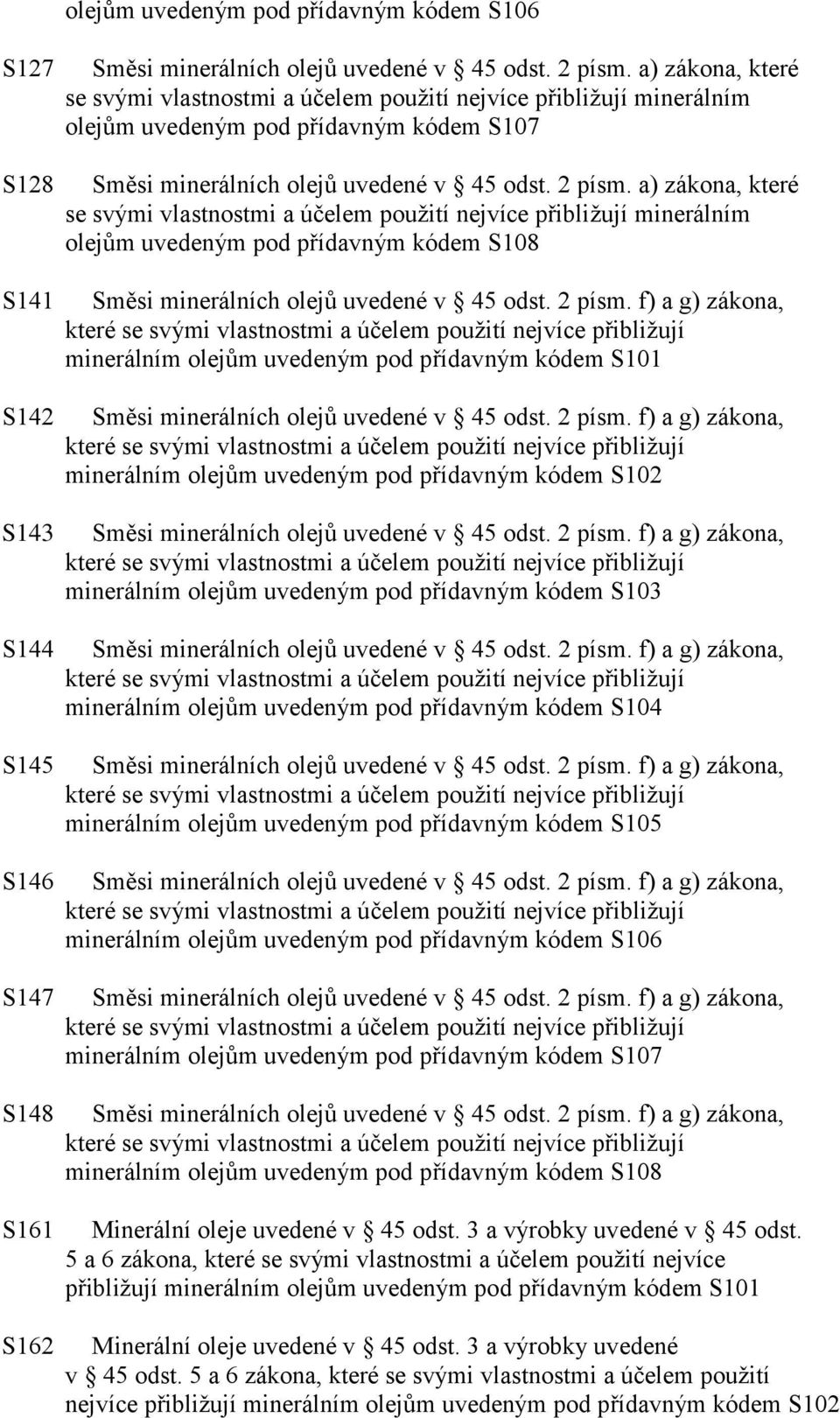 a) zákona, které se olejům uvedeným pod přídavným kódem S18 Směsi minerálních olejů uvedené v 45 odst. 2 písm.