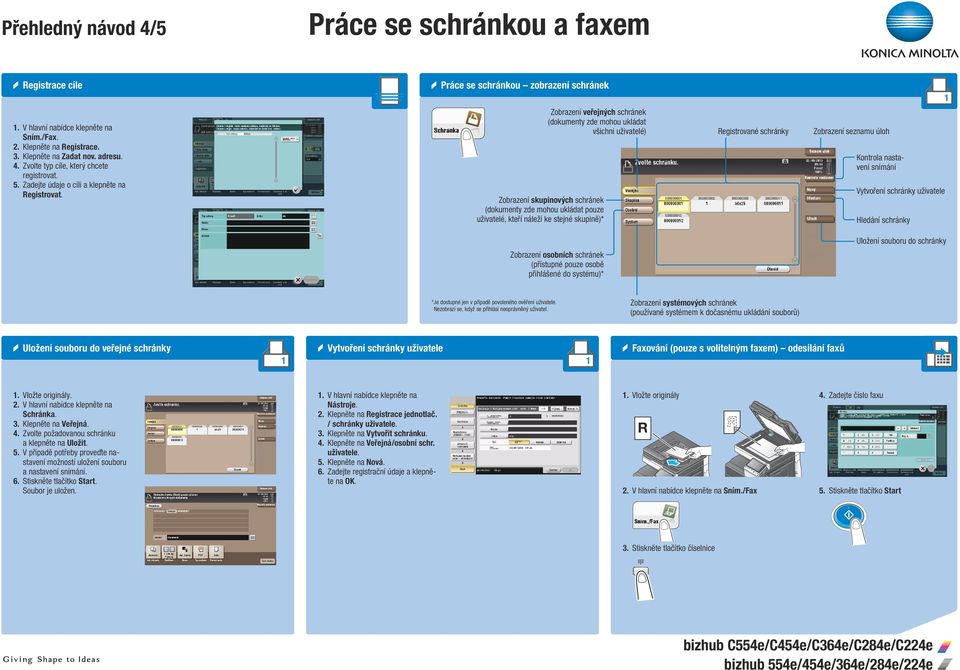 Zobrazení veřejných schránek (dokumenty zde mohou ukládat všichni uživatelé) Zobrazení skupinových schránek (dokumenty zde mohou ukládat pouze uživatelé, kteří náleží ke stejné skupině)* Registrované