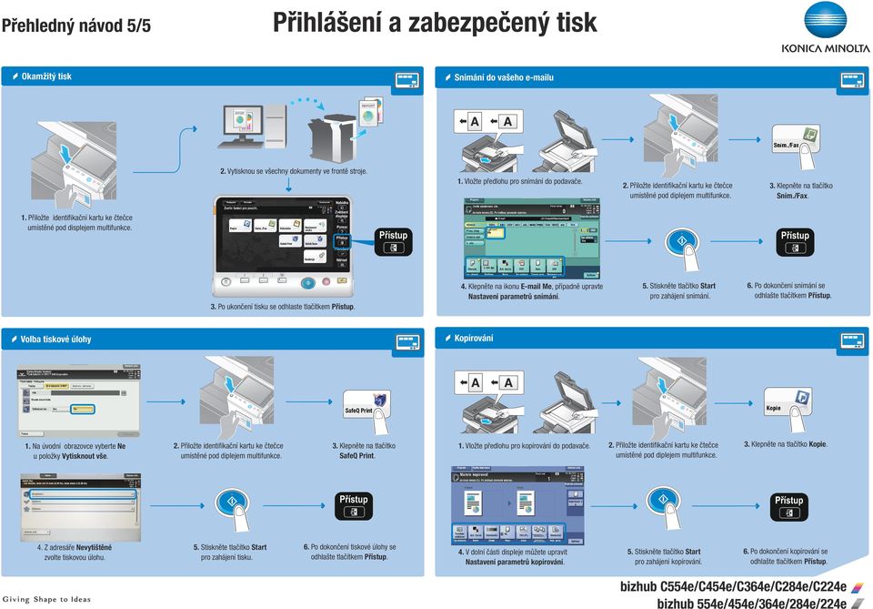 pro zahájení snímání. 6. P o dokončení snímání se 3. Po ukončení tisku se odhlaste tlačítkem Přístup. Kopírování Volba tiskové úlohy 1. Na úvodní obrazovce vyberte Ne u položky Vytisknout vše. 2.