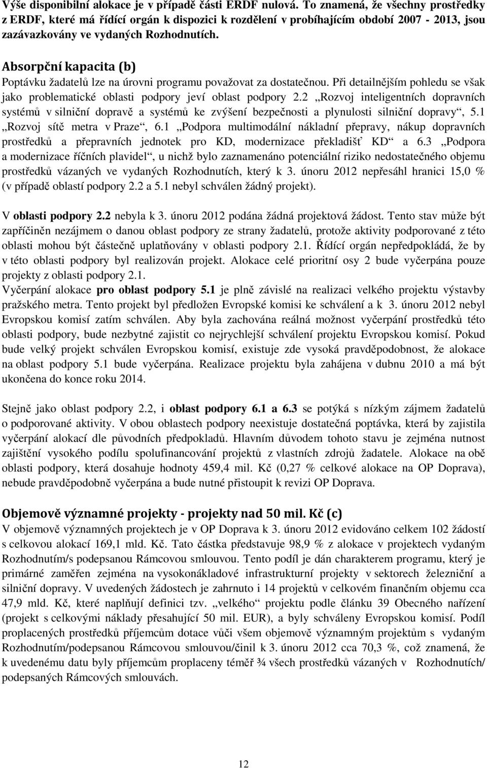 Absorpční kapacita (b) Poptávku žadatelů lze na úrovni programu považovat za dostatečnou. Při detailnějším pohledu se však jako problematické oblasti podpory jeví oblast podpory 2.