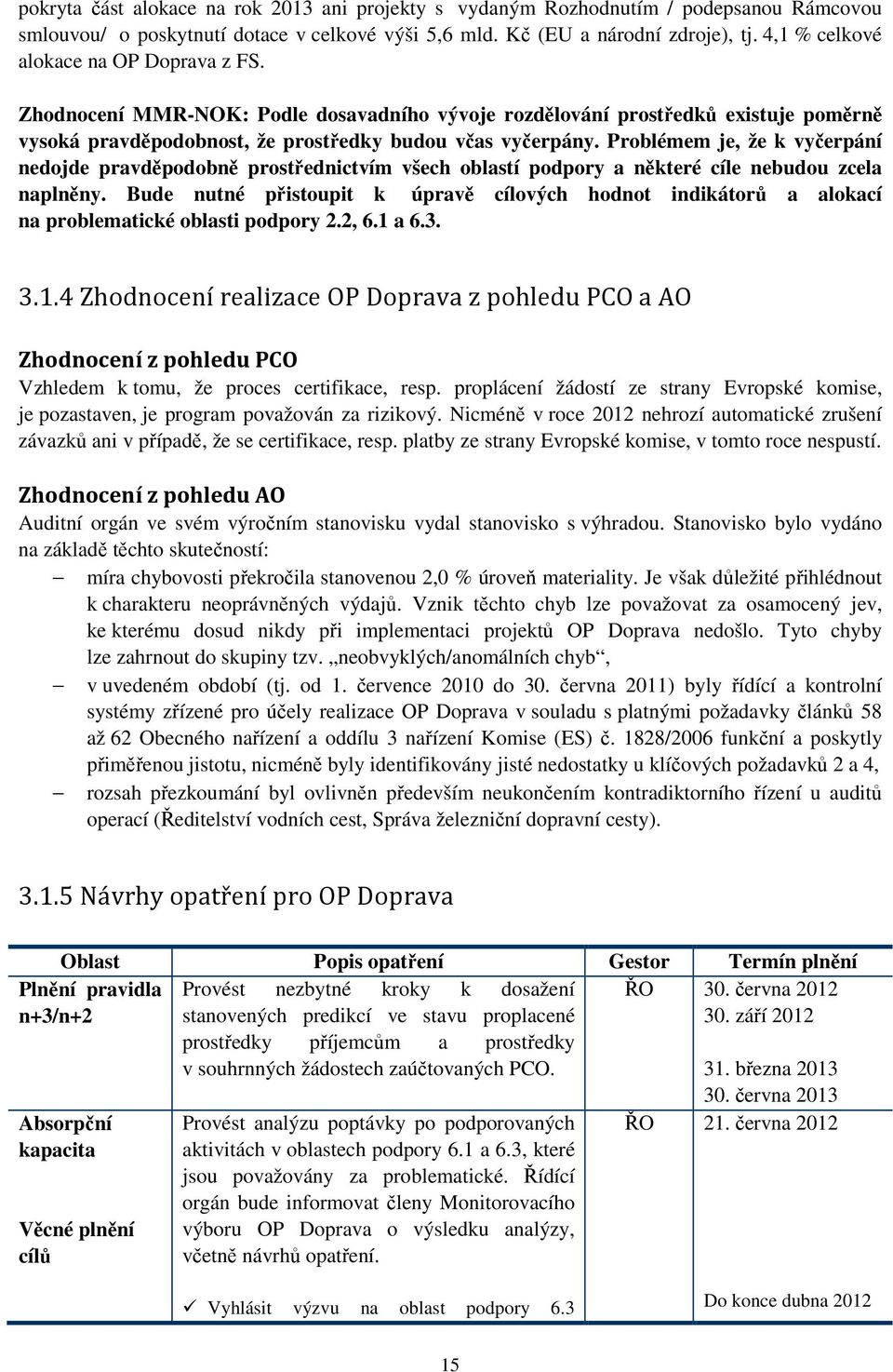 Problémem je, že k vyčerpání nedojde pravděpodobně prostřednictvím všech oblastí podpory a některé cíle nebudou zcela naplněny.