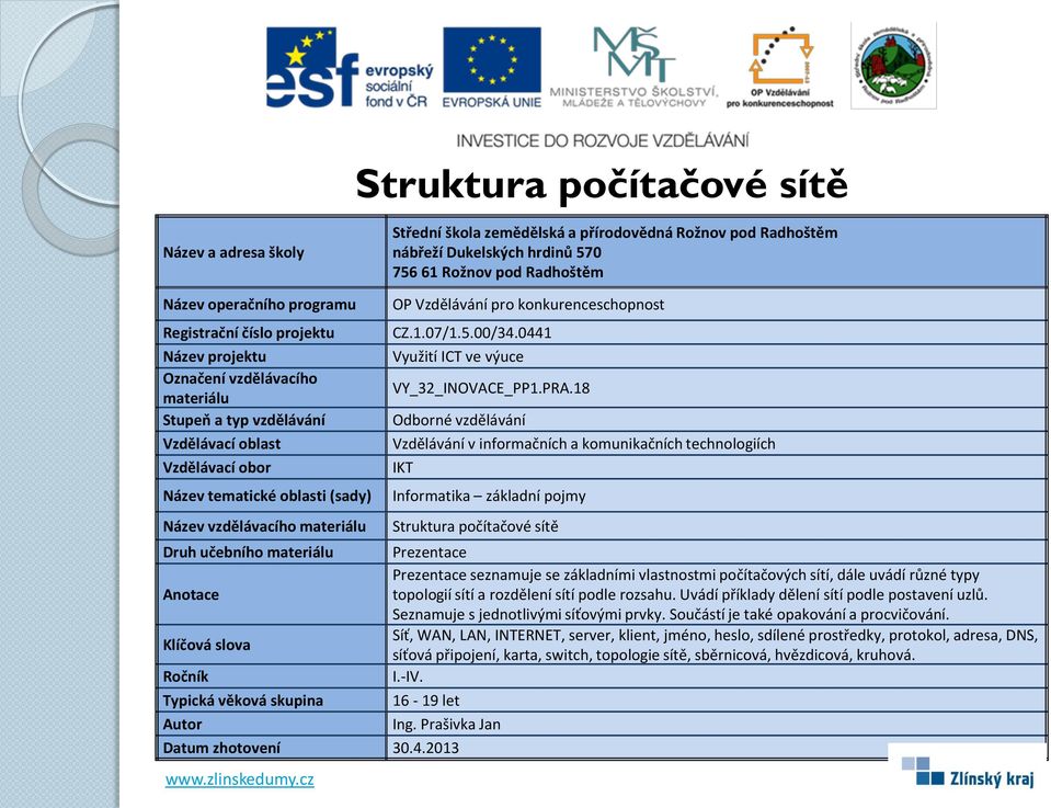 rozdělení sítí podle rozsahu. Uvádí příklady dělení sítí podle postavení uzlů. Seznamuje s jednotlivými síťovými prvky.