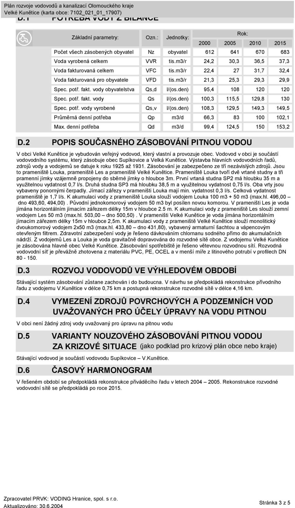 Zásobování je zabezpečeno ze tří nezávislých zdrojů. Jsou to prameniště Louka, prameniště Les a prameniště Velké Kunětice.