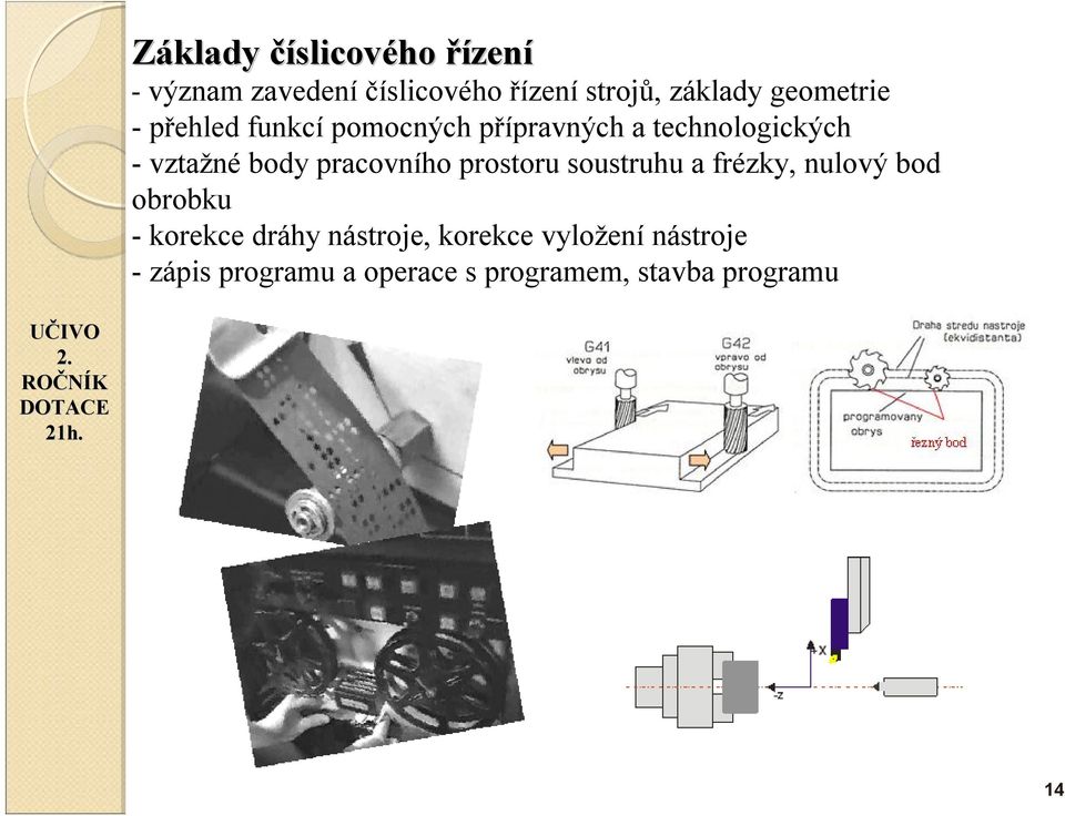 pracovního prostoru soustruhu a frézky, nulový bod obrobku -korekce dráhy nástroje,