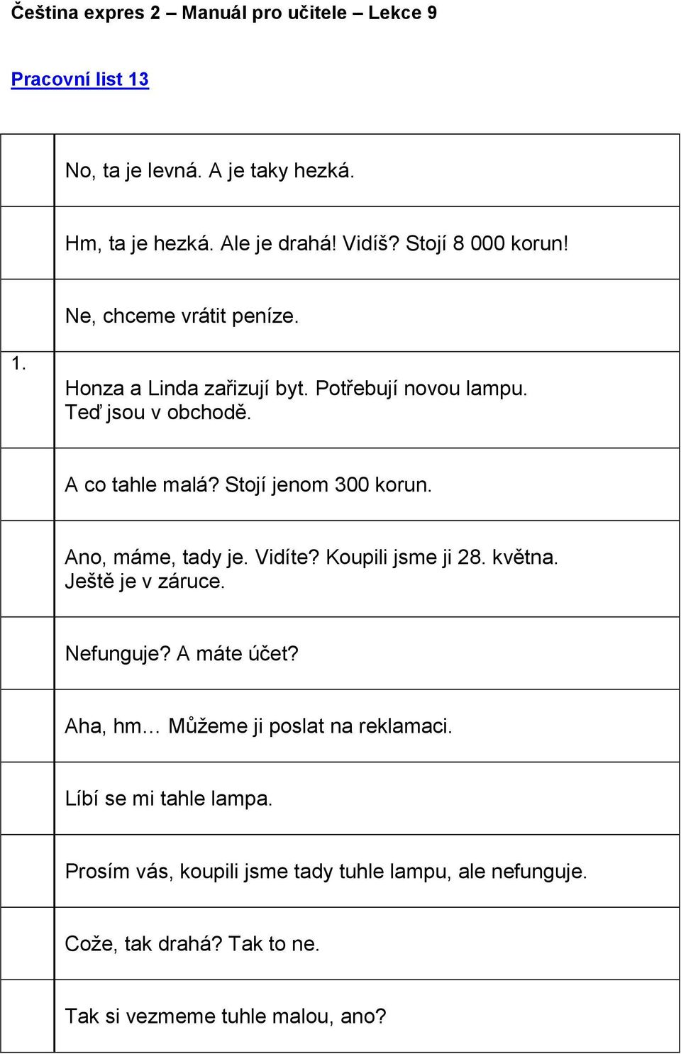 Stojí jenom 300 korun. Ano, máme, tady je. Vidíte? Koupili jsme ji 28. května. Ještě je v záruce. Nefunguje? A máte účet?