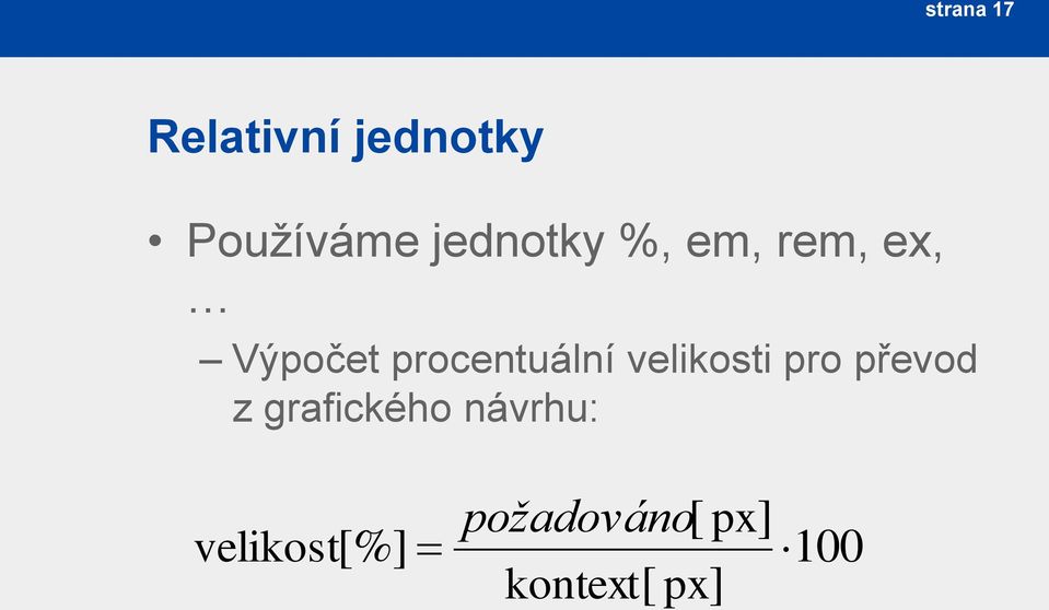 procentuální velikosti pro převod z