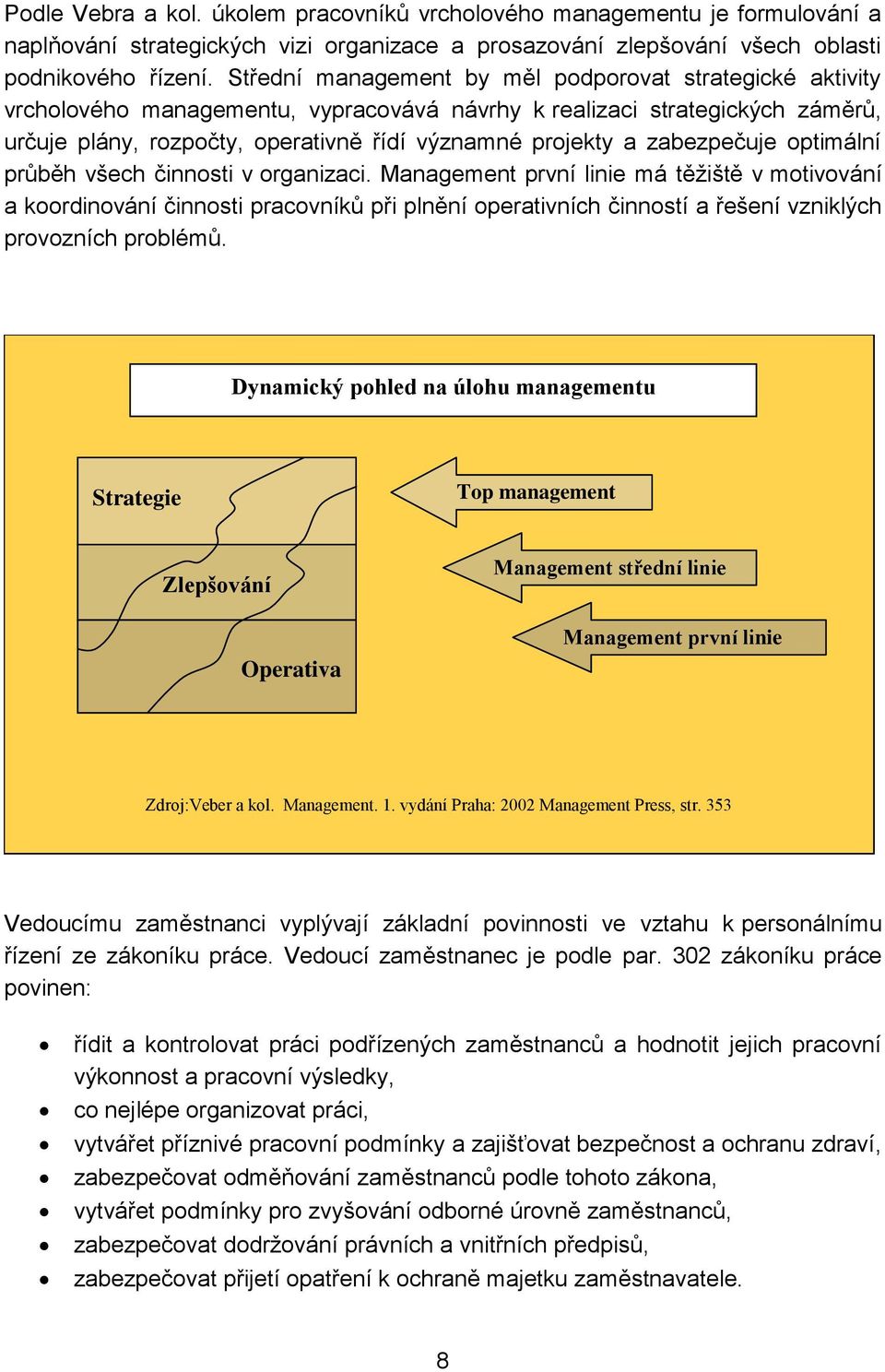 zabezpečuje optimální průběh všech činnosti v organizaci.