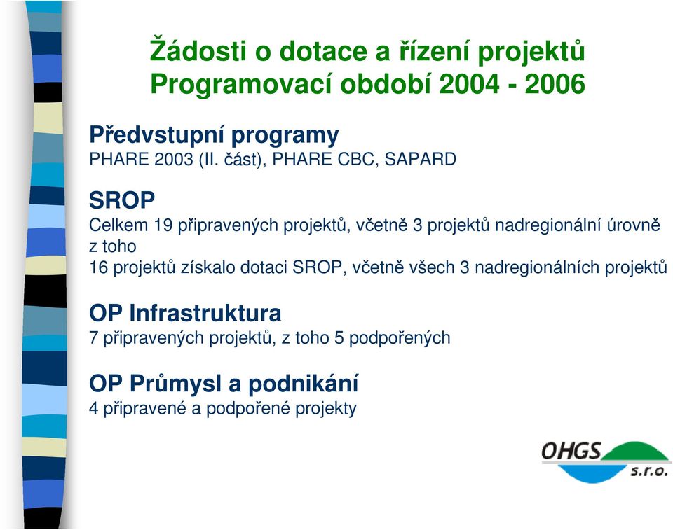 úrovně z toho 16 projektů získalo dotaci SROP, včetně všech 3 nadregionálních projektů OP