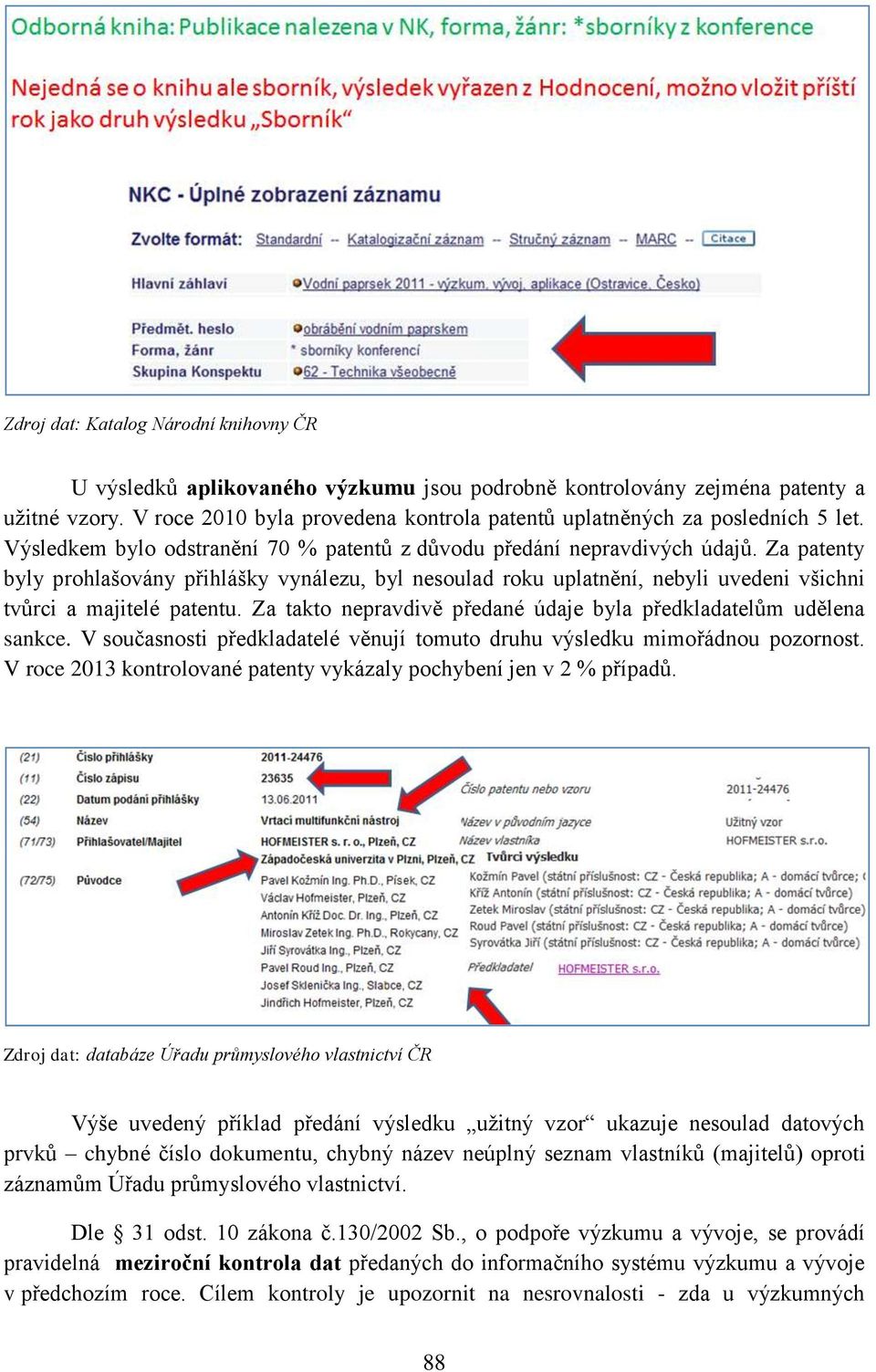 Za patenty byly prohlašovány přihlášky vynálezu, byl nesoulad roku uplatnění, nebyli uvedeni všichni tvůrci a majitelé patentu. Za takto nepravdivě předané údaje byla předkladatelům udělena sankce.