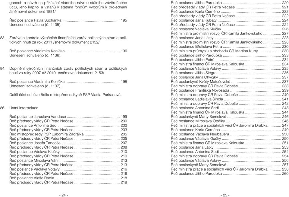 .. 196 Usnesení schváleno (č. 1136). 84. Doplnění výročních finančních zpráv politických stran a politických hnutí za roky 2007 až 2010 /sněmovní dokument 2153/ Řeč poslance Vladimíra Koníčka.