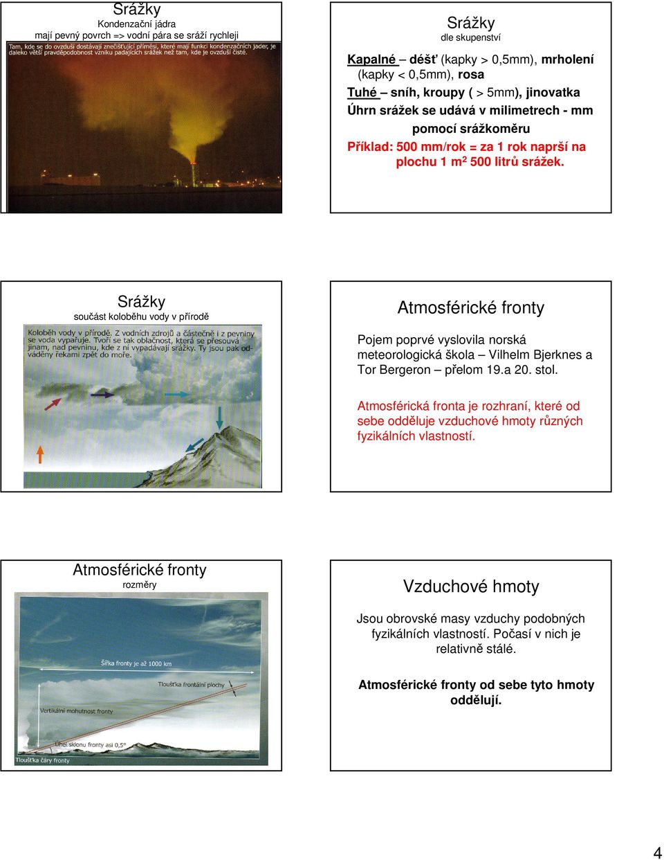 součást koloběhu vody v přírodě Pojem poprvé vyslovila norská meteorologická škola Vilhelm Bjerknes a Tor Bergeron přelom 19.a 20. stol.