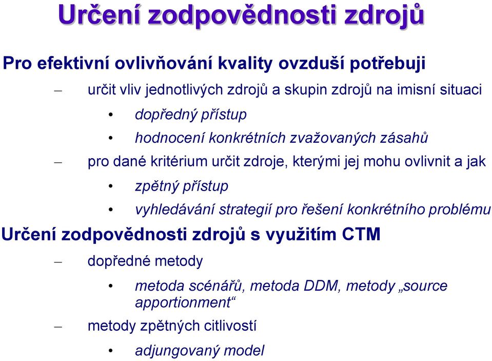 jej mohu ovlivnit a jak zpětný přístup vyhledávání strategií pro řešení konkrétního problému Určení zodpovědnosti zdrojů s