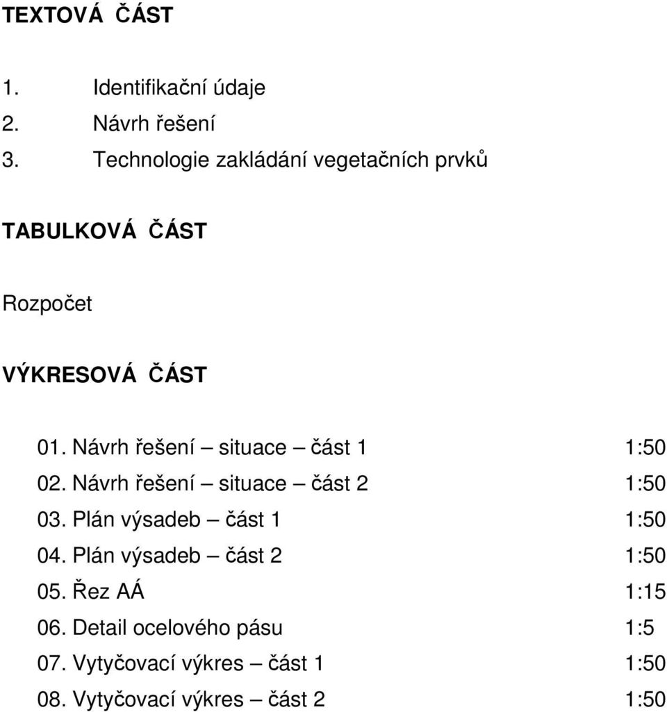 Návrh řešení situace část 1 1:50 02. Návrh řešení situace část 2 1:50 03.