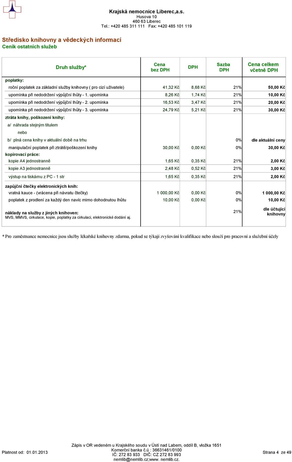 upomínka 16,53 Kč 3,47 Kč 21% 20,00 Kč upomínka při nedodržení výpůjční lhůty - 3.