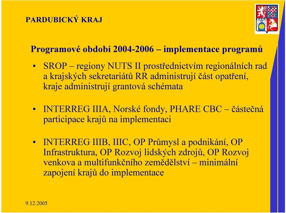 Norskéfondy, PHARE CBC částečná participace krajů na implementaci INTERREG IIIB, IIIC, OP Průmysl a podnikání, OP