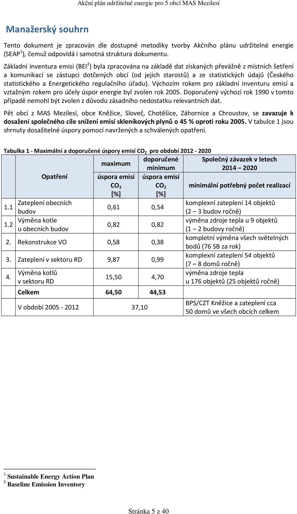 statistického a Energetického regulačního úřadu). Výchozím rokem pro základní inventuru emisí a vztažným rokem pro účely úspor energie byl zvolen rok 2005.