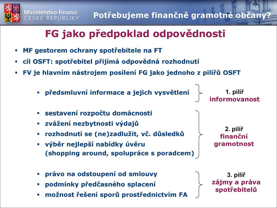 FG jako jednoho z pilířů OSFT předsmluvní informace a jejich vysvětlení 1.