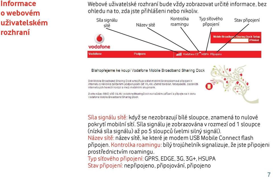 Síla signálu je zobrazována v rozmezí od 1 sloupce (nízká síla signálu) až po 5 sloupců (velmi silný signál).