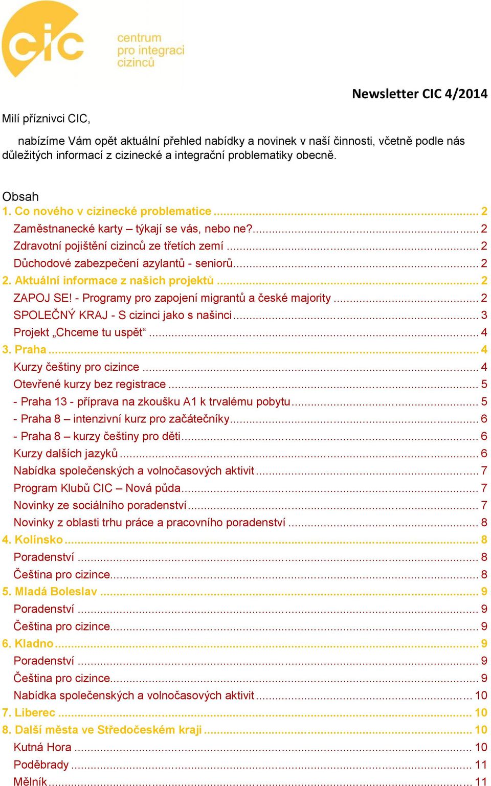 Aktuální informace z našich projektů... 2 ZAPOJ SE! - Programy pro zapojení migrantů a české majority... 2 SPOLEČNÝ KRAJ - S cizinci jako s našinci... 3 Projekt Chceme tu uspět... 4 3. Praha.