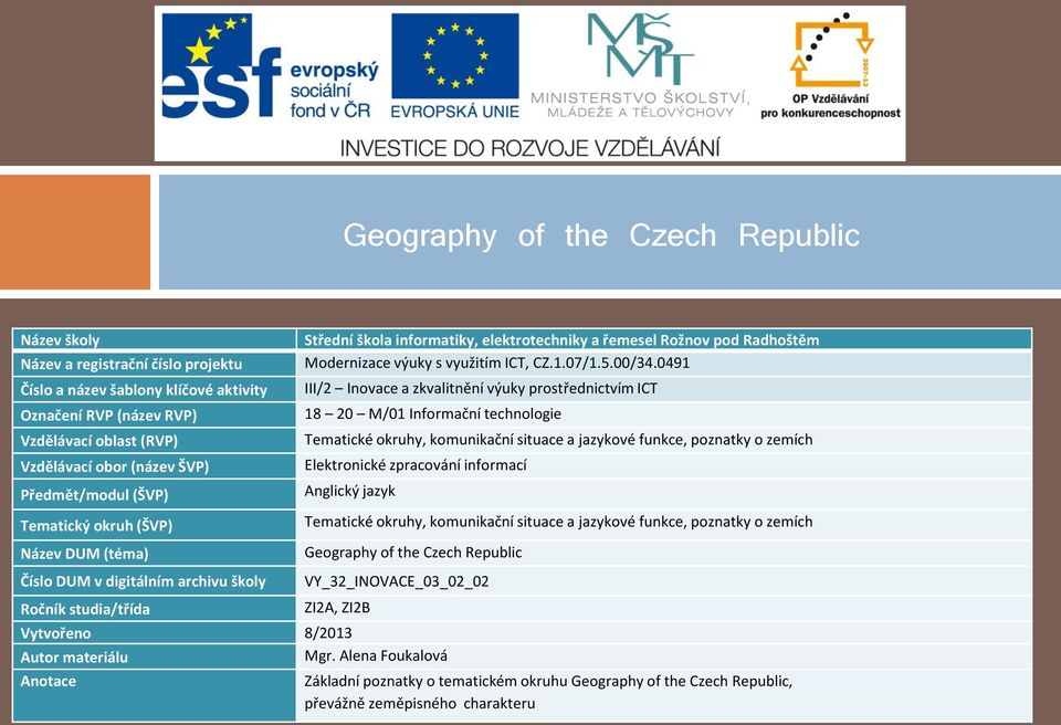 Základní poznatky o tematickém okruhu Geography